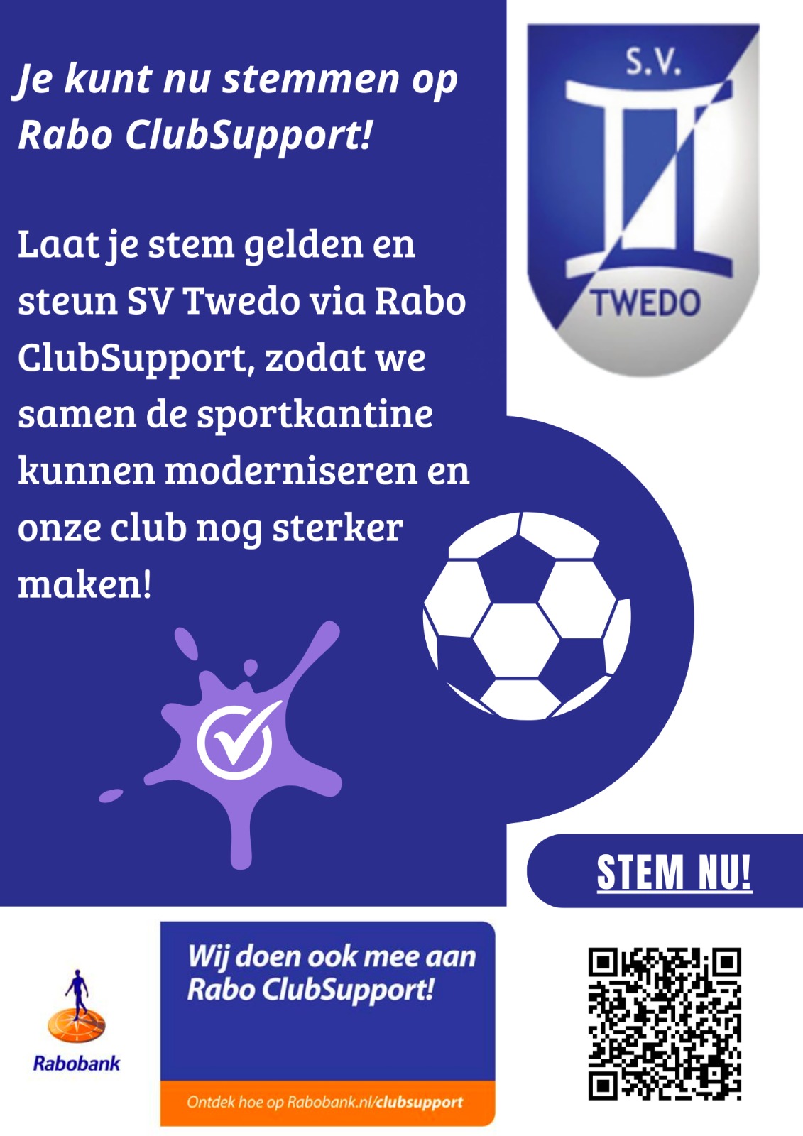 Steun SV. Twedo met Rabo Clubsupport. Stem nu. Stemmen kan nog tot 26 september