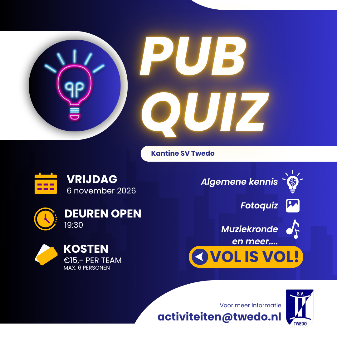 🧠🍻 HET IS WEER TIJD VOOR DE TWEDO PUBQUIZ! 💙🤍 